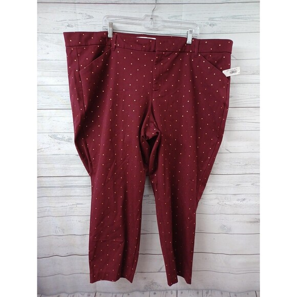 Old Navy Burgundy Red Polka Dot Pixie Ankle Pants Stretch Casual Sz 26 Plus - Picture 1 of 10
